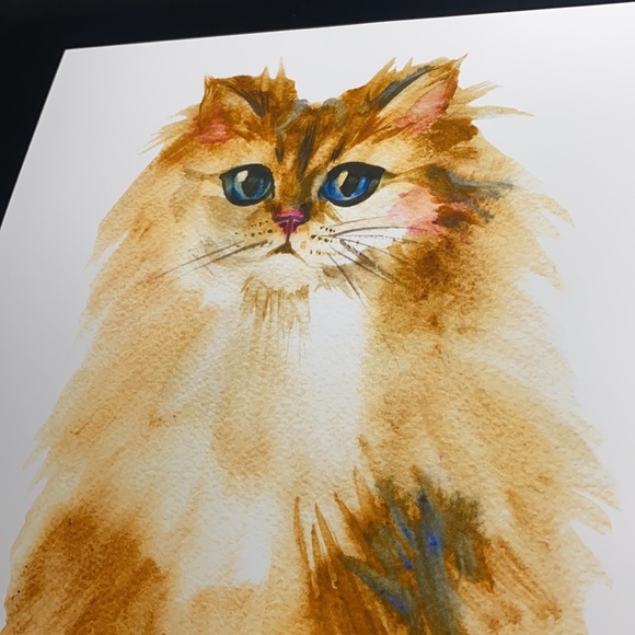 Watercolor Yellow Cat Portrait Wall Art Print Poster Unframed - Picture 11 of 16